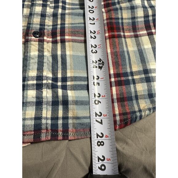 Merona Mens Flannel Shirt Sz Med. Button Down Cotton Long Sleeve Blue Red Tan - Picture 11 of 11